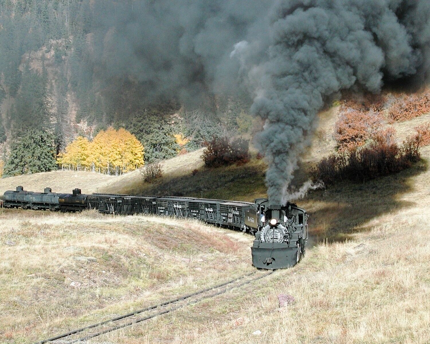 Blocking Out The Sun A double header rounds the curve blocking out the sun as it passes. 