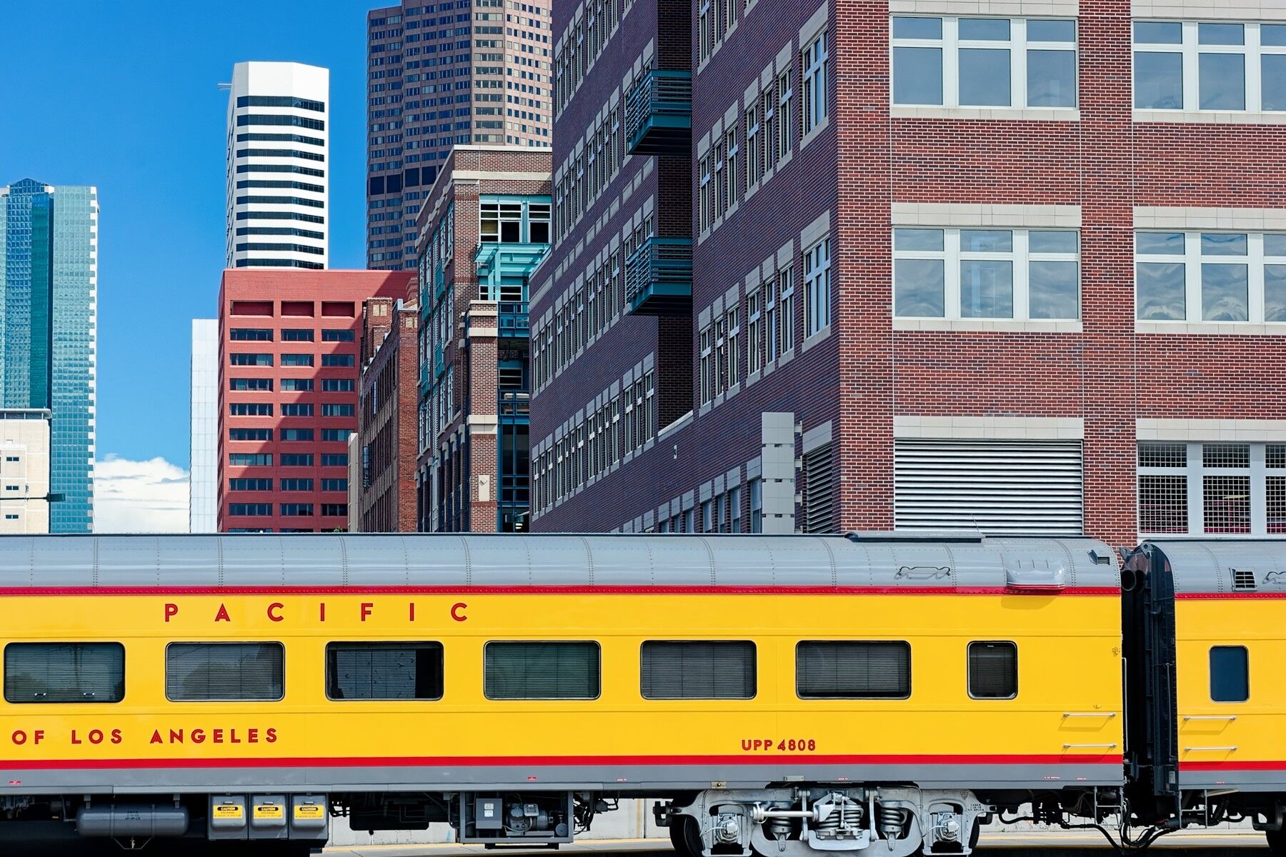 Downtown A mixture of colors railroad and buildings in Denver Colorado.