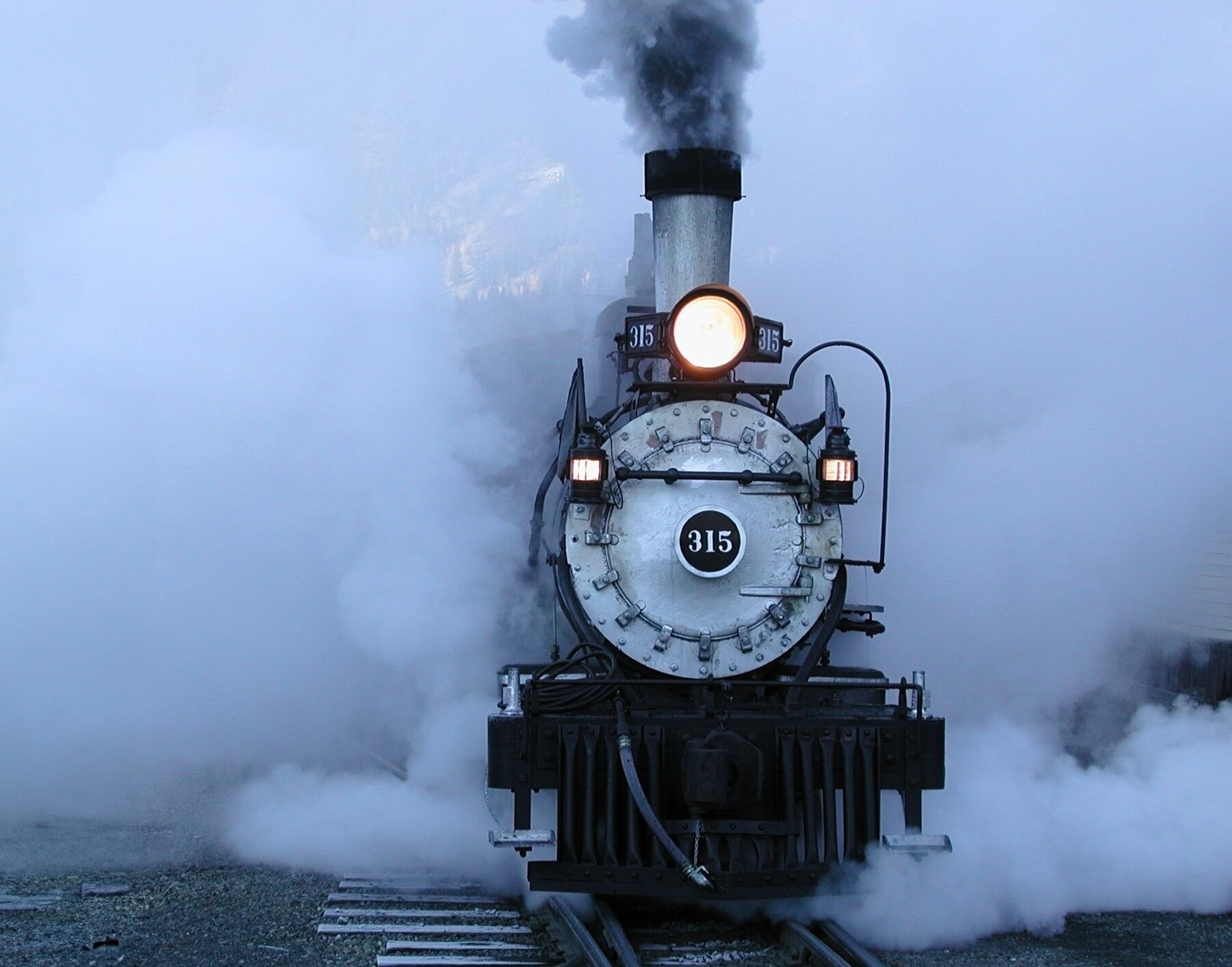 Denver and Rio Grande Western number 315 starts to move from her slumber in Silverton Colorado. Because of the cold and frosty...