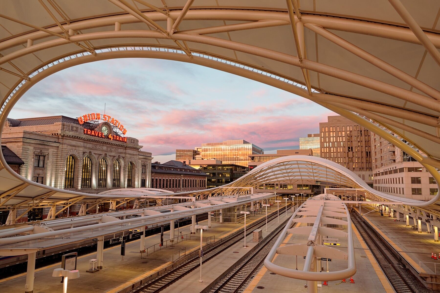 Peach A big peach in the sky this morning at Denver's Union Station Downtown Denver Colorado.