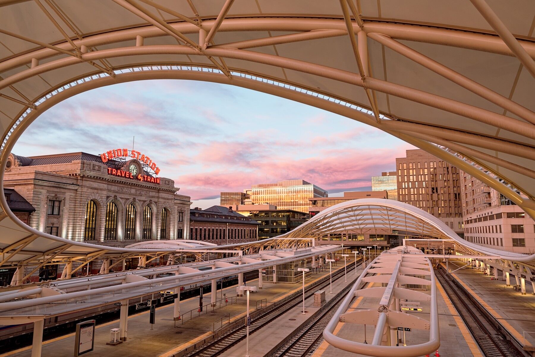 Reflecting Color Reflecting light at sunrise at Denver's Union Station.