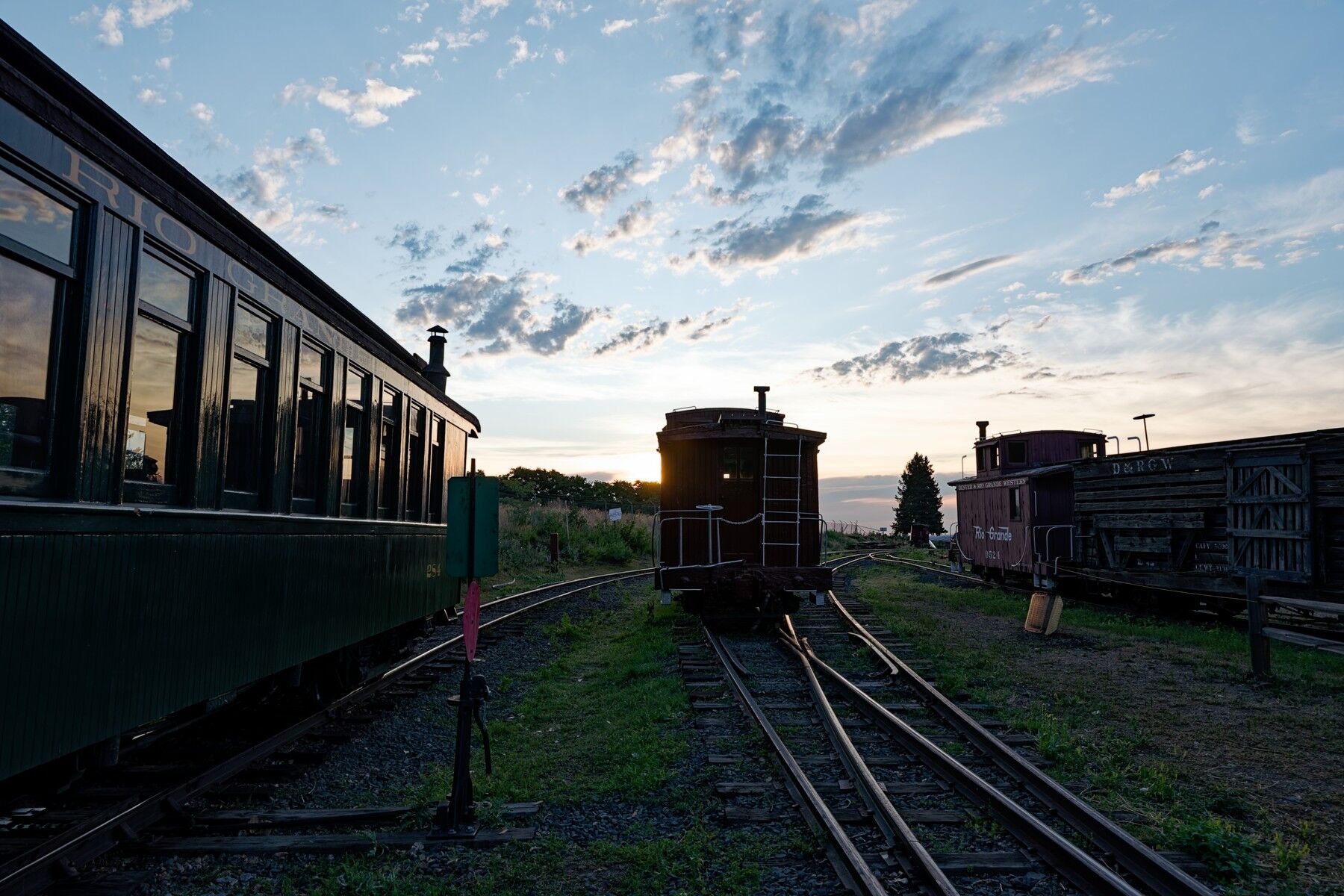 Reflections Windows reflecting at sunrise at the Colorado Railroad Museum.