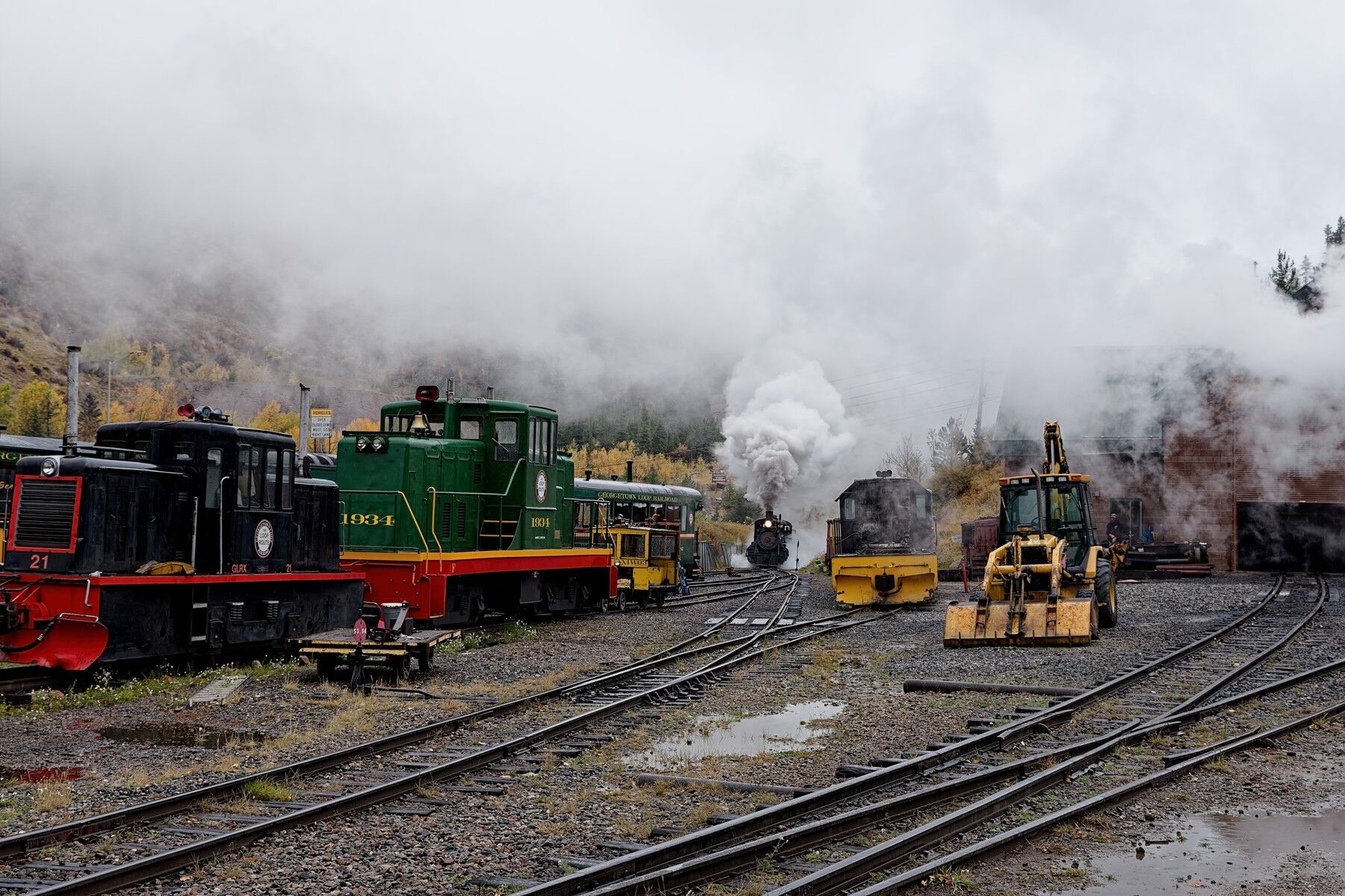 Arrival In Silver Plume Its been a long trip from Devils Gate station in Georgetown and arriving in the rain at the yard in Silver Plume Colorado.