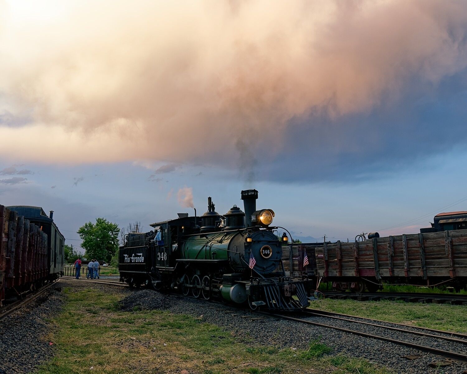 Under A Colorful Sky Clouds reflecting color on DRGW 346 as a storm passes through at the Colorado Railroad Museum in Golden.